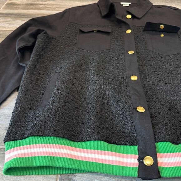 Ivy Storehouse Tweed Denim Black Jacket AKA Varsity Vintage Bomber Casual Style - Picture 6 of 8